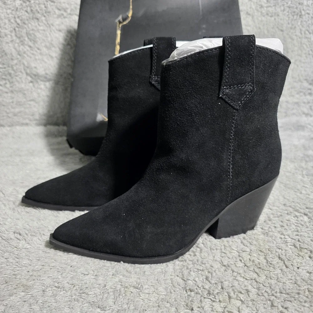 Kenneth Cole Black‎ Suede Leather Pointed Toe Western Ankle Boots Booties 6M NEW